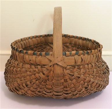 Very Large Handmade Virginia Oak Splint Basket - Green Top Band - Measures 10 Tall 17 By 18 - Not Including Handle 
