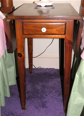 William Fetner, Inc. Hamlet, North Carolina - Tapered Leg Drop Leaf Tea Table with Drawer -Authentic Reproduction Made From Gay Knotty Pine - Original Paper Tag - Table Measures 26 1/4 Tall 22 By...
