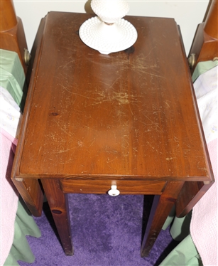William Fetner, Inc. Hamlet, North Carolina - Tapered Leg Drop Leaf Tea Table with Drawer -Authentic Reproduction Made From Gay Knotty Pine - Original Paper Tag - Table Measures 26 1/4 Tall 22 By...
