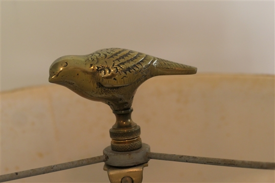 Virginia Gray Stoneware Storage Jar Converted Into Table Lamp - Wood Base - Jar Has Been Drilled for Lamp Cord - Lamp Has Brass Bird Finial - Measures 12 To Bulb 