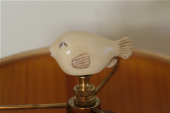2 Polished Brass Table Lamps - Both with Pleated Shades - One with Very Cute Puffer Fish Finial - Each Measures Approx 20 