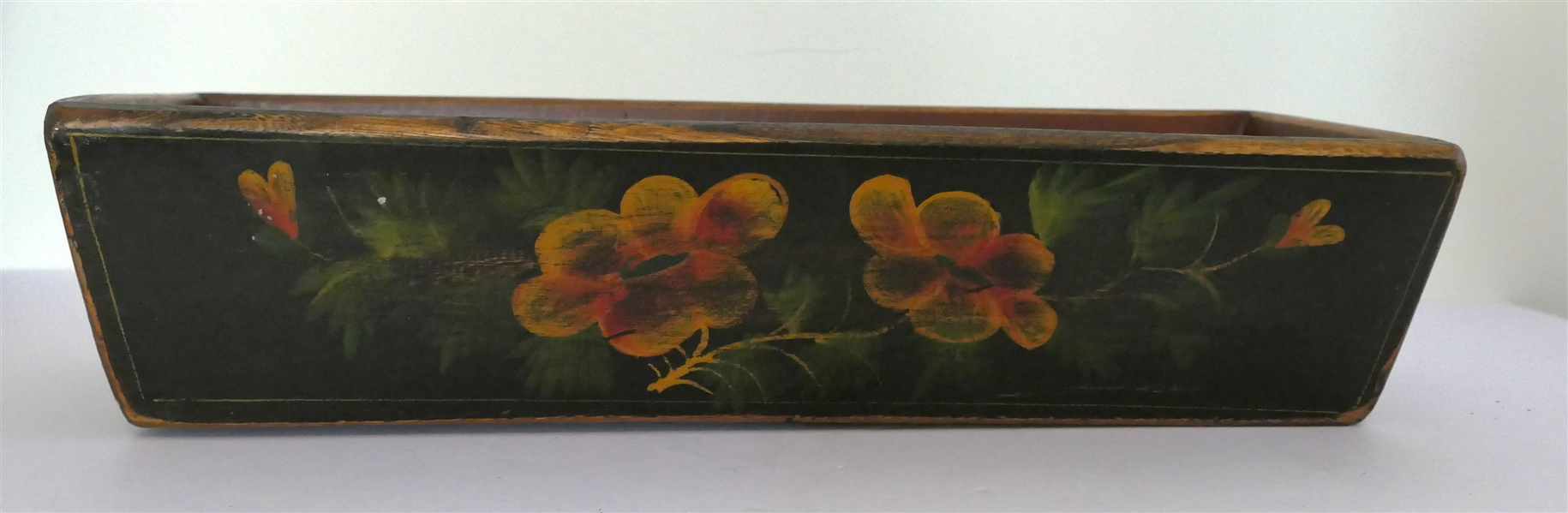 Rectangular Wooden Tray with Painted Flowers -Tray Measures 4" Tall 16" by 6" 