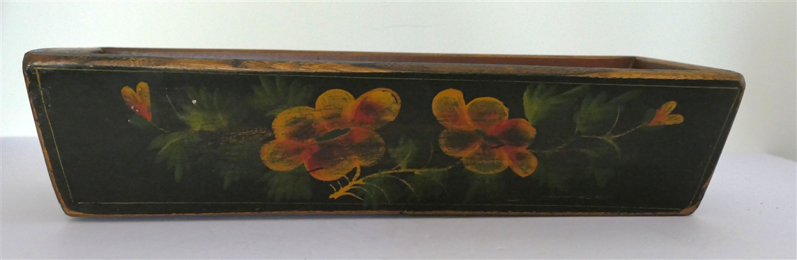 Rectangular Wooden Tray with Painted Flowers -Tray Measures 4 Tall 16 by 6 