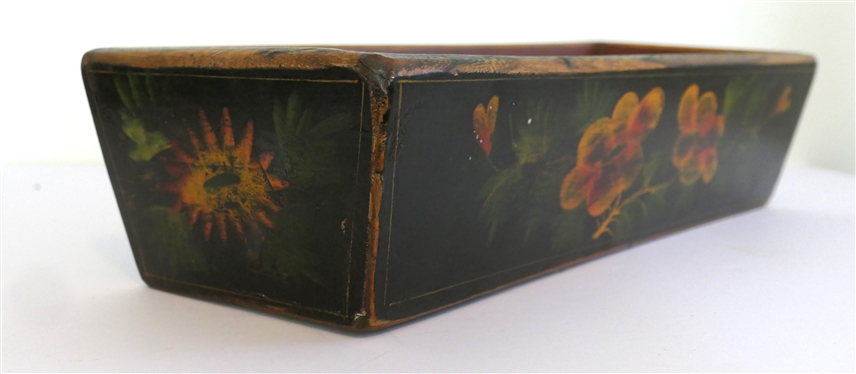 Rectangular Wooden Tray with Painted Flowers -Tray Measures 4 Tall 16 by 6 