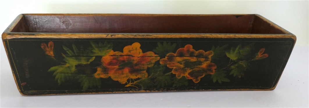 Rectangular Wooden Tray with Painted Flowers -Tray Measures 4 Tall 16 by 6 