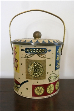 Homestead Biscuit Barrel - Made in England - Art Grace Baret Ware - Tin Litho - Measures 6 1/2 Tall