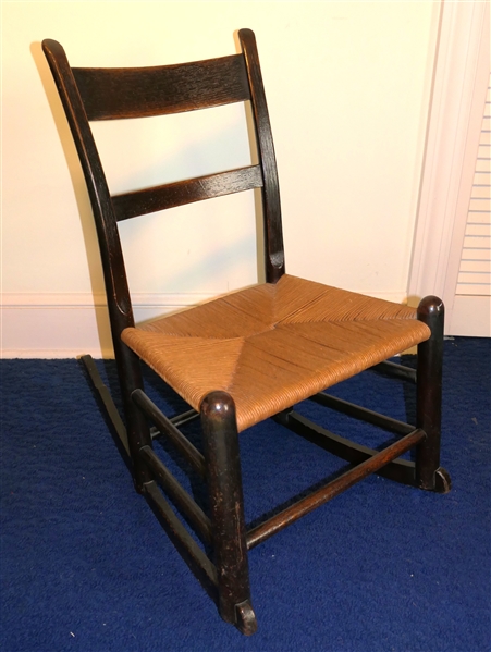 Dark Finished Handmade Ladderback Oak Rocker with Woven Bottom  