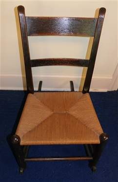Dark Finished Handmade Ladderback Oak Rocker with Woven Bottom  