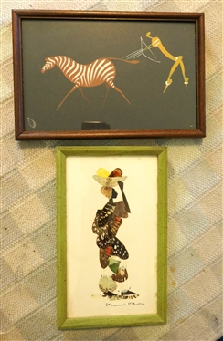 2 Pieces of African Art - Mosas Mkumu Butterfly Wing Collage and Tribal Art of Zebra Hunter - Butterfly Measures 9 3/4 by 6