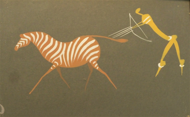 2 Pieces of African Art - Mosas Mkumu Butterfly Wing Collage and Tribal Art of Zebra Hunter - Butterfly Measures 9 3/4 by 6