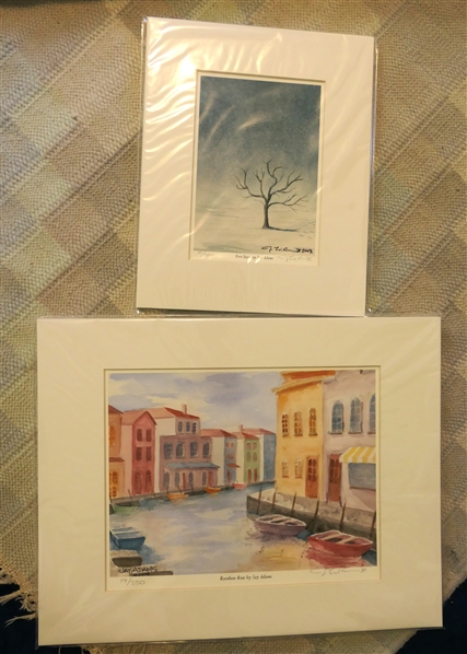 2 Artist Signed and Numbered Prints by Virginia Artist Jay Adams - "Rainbow Row" Number 19/250 and "First Snow" 11/100 - Both Matted - First Snow Measures 10" by 8"