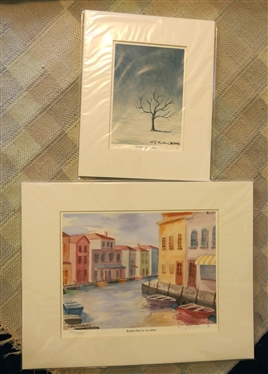 2 Artist Signed and Numbered Prints by Virginia Artist Jay Adams - Rainbow Row Number 19/250 and First Snow 11/100 - Both Matted - First Snow Measures 10 by 8