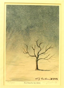 2 Artist Signed and Numbered Prints by Virginia Artist Jay Adams - Rainbow Row Number 19/250 and First Snow 11/100 - Both Matted - First Snow Measures 10 by 8