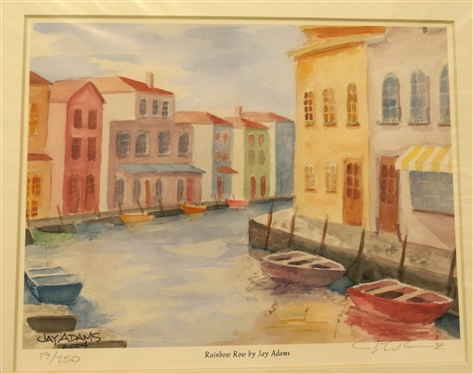 2 Artist Signed and Numbered Prints by Virginia Artist Jay Adams - Rainbow Row Number 19/250 and First Snow 11/100 - Both Matted - First Snow Measures 10 by 8
