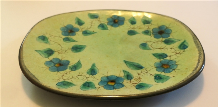 Audrey Durnan Mid Century Art Pottery Tray - Oval with Blue Flowers - Artist Signed A. Durnan on Back with Artist Stamp - Platter Measures 10 3/4 by 8 3/4