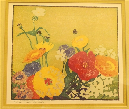 Garden Flowers by Enda Bois Hopkins - Artist Signed Print - Framed and Matted - Frame Measures 17 1/2 by 22