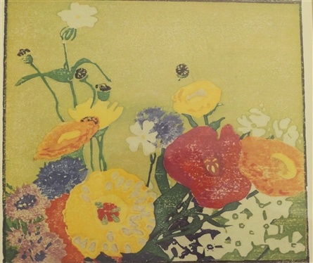 Garden Flowers by Enda Bois Hopkins - Artist Signed Print - Framed and Matted - Frame Measures 17 1/2 by 22