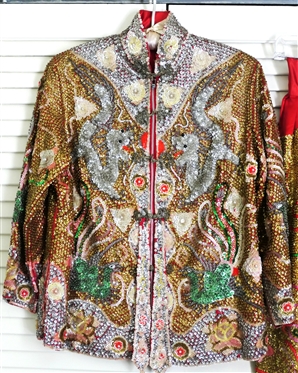 Incredible Vintage Hand Beaded Chinese Sequin Jacket / Tunic and Skirt Set - Incredible Workmanship - Jacket with Dragons and Flowers - Beaded Strip On each Side - Skirt with Matching Beading -...