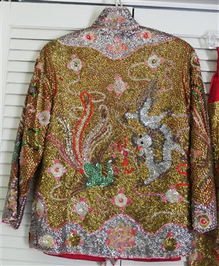 Incredible Vintage Hand Beaded Chinese Sequin Jacket / Tunic and Skirt Set - Incredible Workmanship - Jacket with Dragons and Flowers - Beaded Strip On each Side - Skirt with Matching Beading -...