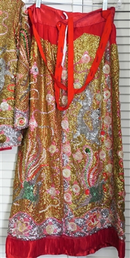 Incredible Vintage Hand Beaded Chinese Sequin Jacket / Tunic and Skirt Set - Incredible Workmanship - Jacket with Dragons and Flowers - Beaded Strip On each Side - Skirt with Matching Beading -...