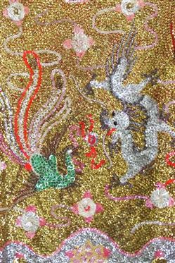 Incredible Vintage Hand Beaded Chinese Sequin Jacket / Tunic and Skirt Set - Incredible Workmanship - Jacket with Dragons and Flowers - Beaded Strip On each Side - Skirt with Matching Beading -...