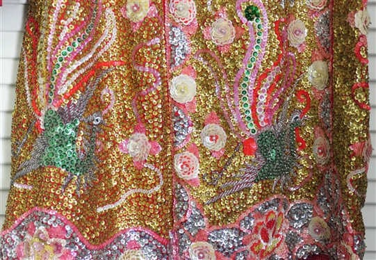 Incredible Vintage Hand Beaded Chinese Sequin Jacket / Tunic and Skirt Set - Incredible Workmanship - Jacket with Dragons and Flowers - Beaded Strip On each Side - Skirt with Matching Beading -...