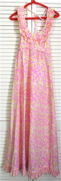 "The Lilly" Lilly Pulitzer INC. Vintage Maxi Halter Dress - Pink with White and Yellow Daisies - Size 6 - All Original Tags 