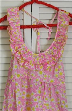 The Lilly Lilly Pulitzer INC. Vintage Maxi Halter Dress - Pink with White and Yellow Daisies - Size 6 - All Original Tags 