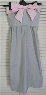 Victor Costa Vintage Strapless Dress - Light Gray with Pink Bow Across Chest - Vintage Size 4