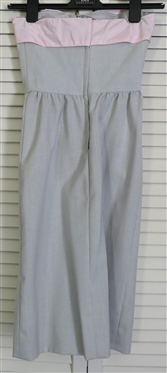 Victor Costa Vintage Strapless Dress - Light Gray with Pink Bow Across Chest - Vintage Size 4