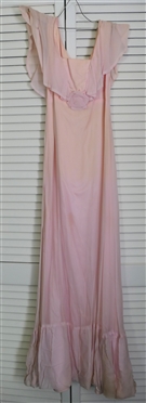 Pretty Vintage Pale Dress - Flounce Sleeves - Long Skirt with Ruffled Bottom - Style No. 110110 - Union Made in USA - Some Small Holes and Staining From Age - Measures 15" Across Chest 