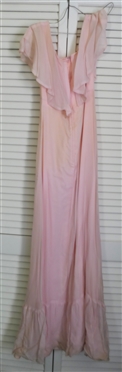 Pretty Vintage Pale Dress - Flounce Sleeves - Long Skirt with Ruffled Bottom - Style No. 110110 - Union Made in USA - Some Small Holes and Staining From Age - Measures 15 Across Chest 