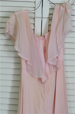 Pretty Vintage Pale Dress - Flounce Sleeves - Long Skirt with Ruffled Bottom - Style No. 110110 - Union Made in USA - Some Small Holes and Staining From Age - Measures 15 Across Chest 