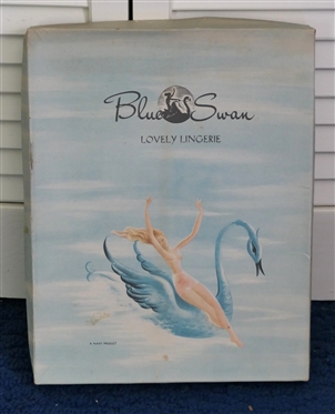  Blue Swan Lovely Lingerie - Blue Nylon Gown / Robe with Embroidered Dragon on Back - In Original Cardboard Box with Great Graphics - Robe Size 32 - Some Very Tiny Holes 