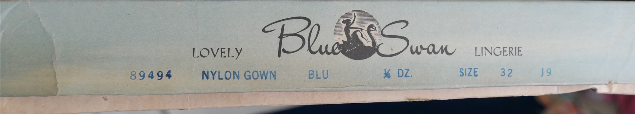  Blue Swan Lovely Lingerie - Blue Nylon Gown / Robe with Embroidered Dragon on Back - In Original Cardboard Box with Great Graphics - Robe Size 32 - Some Very Tiny Holes 