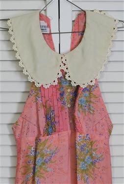 Vintage (1950''s/60''s) California Charmer Halter Dress with Wide White Lace Trimmed Collar - By Charm of Hollywood - Pink with Light Blue Flowers - Measures 14 Across Chest