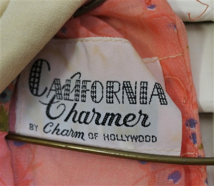 Vintage (1950''s/60''s) California Charmer Halter Dress with Wide White Lace Trimmed Collar - By Charm of Hollywood - Pink with Light Blue Flowers - Measures 14 Across Chest