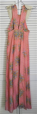 Vintage (1950''s/60''s) California Charmer Halter Dress with Wide White Lace Trimmed Collar - By Charm of Hollywood - Pink with Light Blue Flowers - Measures 14 Across Chest