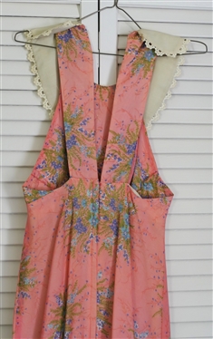 Vintage (1950''s/60''s) California Charmer Halter Dress with Wide White Lace Trimmed Collar - By Charm of Hollywood - Pink with Light Blue Flowers - Measures 14 Across Chest