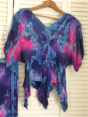 Vintage Bila Made in Pakistan 2 Piece Skirt and Shirt Set - Pink, Purple, and Blue Tie Dye - Size Small 100% Rayon - With Original Shoulder Pads