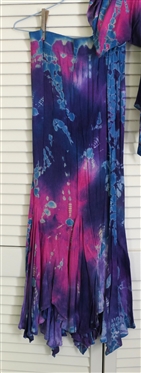 Vintage Bila Made in Pakistan 2 Piece Skirt and Shirt Set - Pink, Purple, and Blue Tie Dye - Size Small 100% Rayon - With Original Shoulder Pads