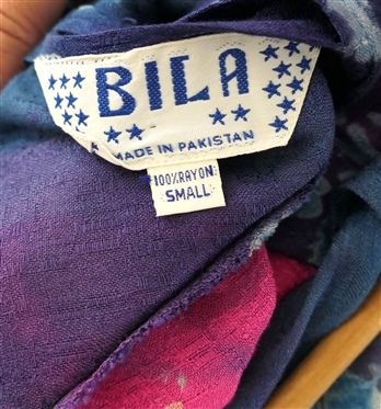 Vintage Bila Made in Pakistan 2 Piece Skirt and Shirt Set - Pink, Purple, and Blue Tie Dye - Size Small 100% Rayon - With Original Shoulder Pads
