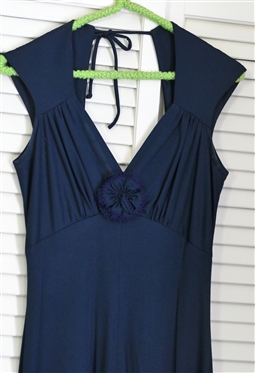 2 Vintage Blue Dresses Jody of California Navy Blue Rayon - Size 7 Style 251 and Light Blue with Vining Leaves - Spaghetti Straps - No Tag