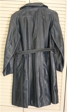 Leda Spain - Navy Blue Leather Coat - Made in Spain - Vintage Belted Trench Coat - Size 8