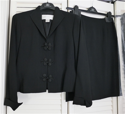 Doncaster Black Wool Suit - Jacket Size 2, Skirt Size 4, Trousers Size 2  - Jacket with  Elevated Buttons / Knot Closures - All in Original Plastic Garment Bags