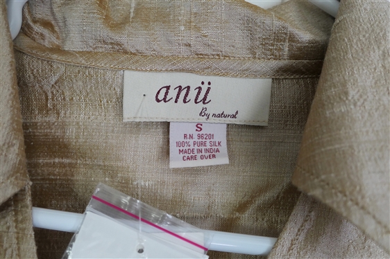 Galinda Wang Rayon and Silk Reversible Jacket Size 4  - Some Staining on Gold Pocket and Anu by Natural Gold Raw Silk Wrap Blouse - Size Small - New with Original Tags