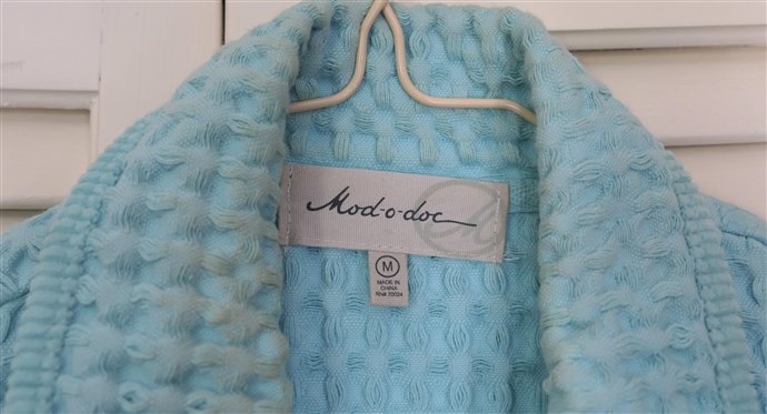 2 - Mod-O-Doc Waffle Weave Cotton Button Down Jackets with Pockets - Light Blue Size Medium - Some Makeup Around Collar and Burnt Red Size 2 