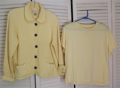 Mod-O-Doc Yellow Waffle Weave Cotton Button Down Jacket and Yellow T -Shirt - Shirt Size 1 Jacket Size 2