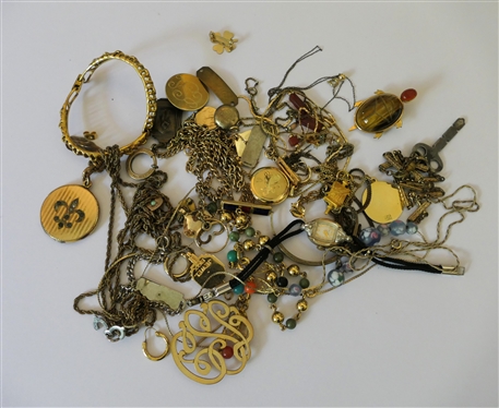 Lot of Gold Filled Jewelry including Turtle Brooch, Ladies Watch, Locket, Bracelets, Pins, Etc. - Weighs Approx. 200 Grams
