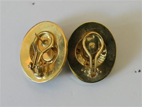 14kt Yellow Gold Enamel Lever Back Earrings with Red Cabochon Center Stone - Earrings Measure 1 by 3/4